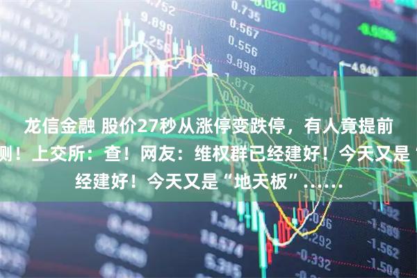 龙信金融 股价27秒从涨停变跌停,有人竟提前40分钟精准预测!上交所:查!网友:维权群已经建好!今天又是“地天板”……